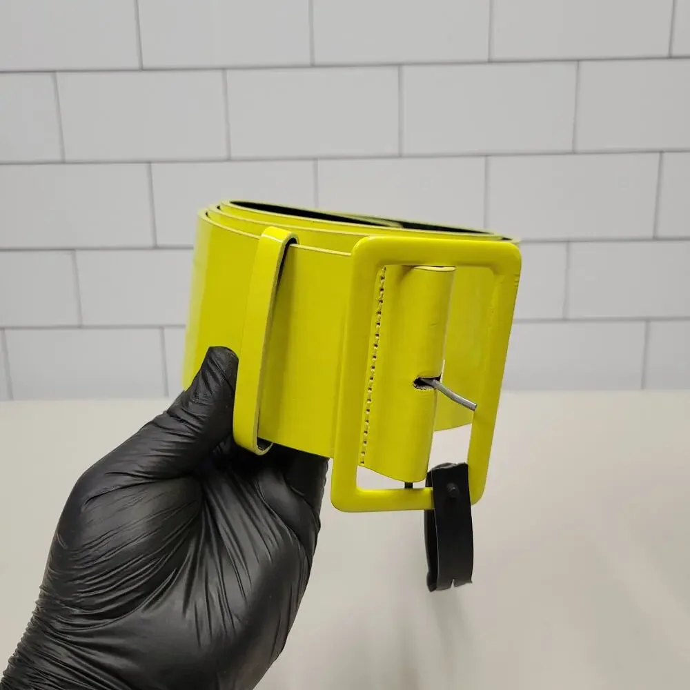 Women Neon Yellow Wide Waist Belt Size 1X Adjustable Statement Fashion Belt Y2K